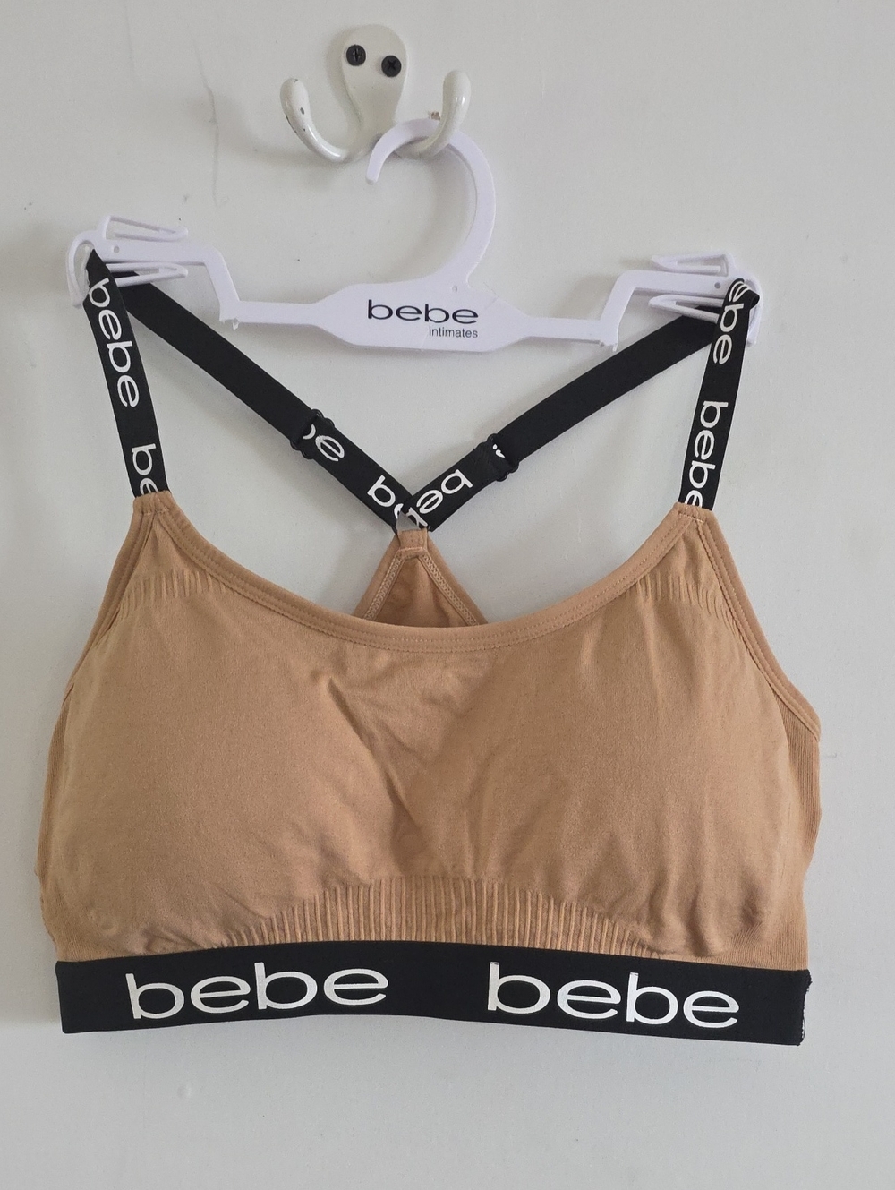 NWT bebe Nude Bralette Black Logo Razor Back Elastic Padded Intimates Bra 2X
